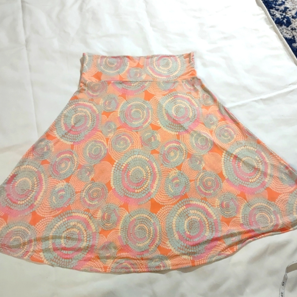 LuLaRoe Azure Skirt (or top) Large - color orange,pink,blue and yellow.